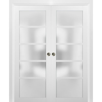Portes blanches en verre givré Quadro avec trousse de quincaillerie d'installation