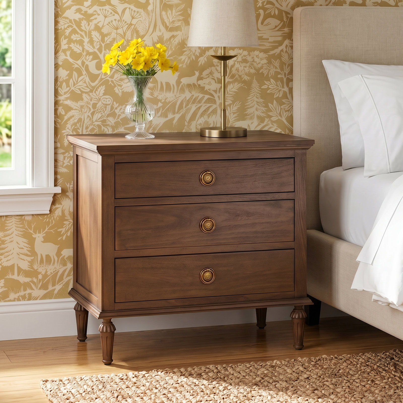 Hubbard 3 - Drawer Nightstand, Brown