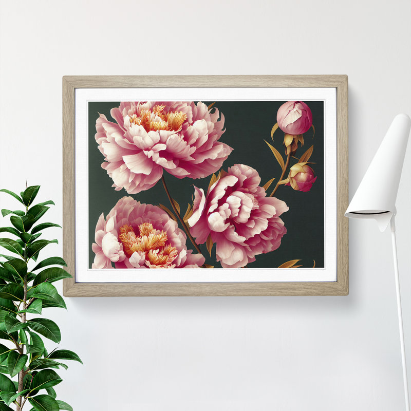 Pure Peony Flowers - Single Picture Frame Print, 46cm H x 64cm W x 2cm D, Oak Framed