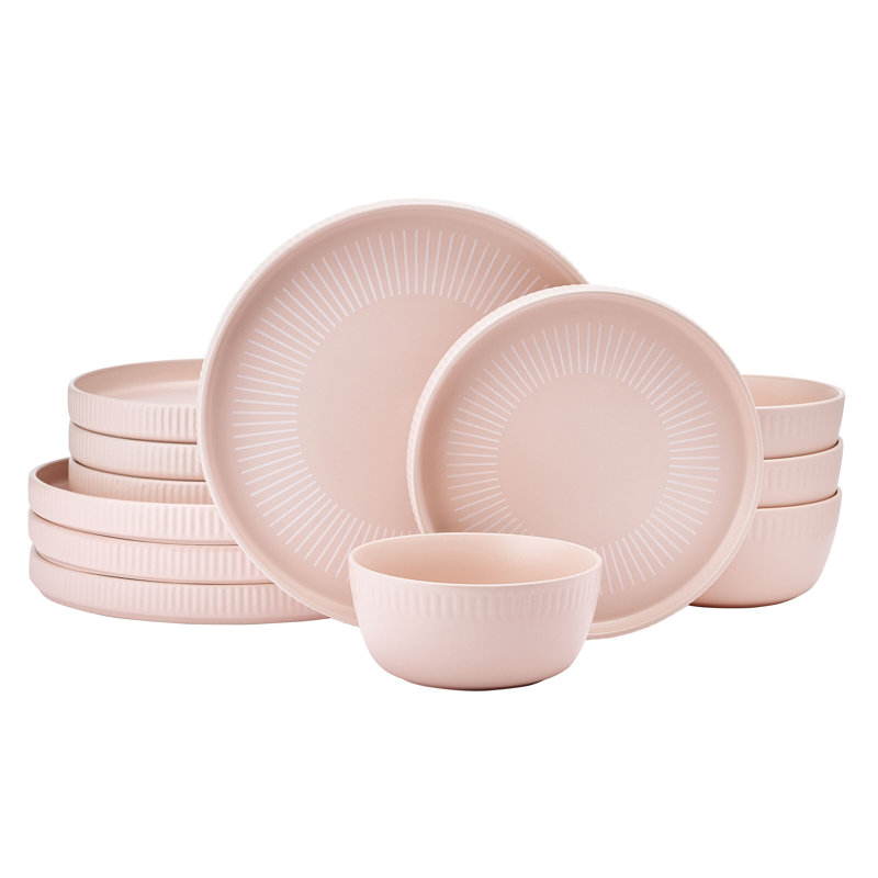 Darbie Angell Mod 12-Piece Dinnerware Set, Service For 4, Pink