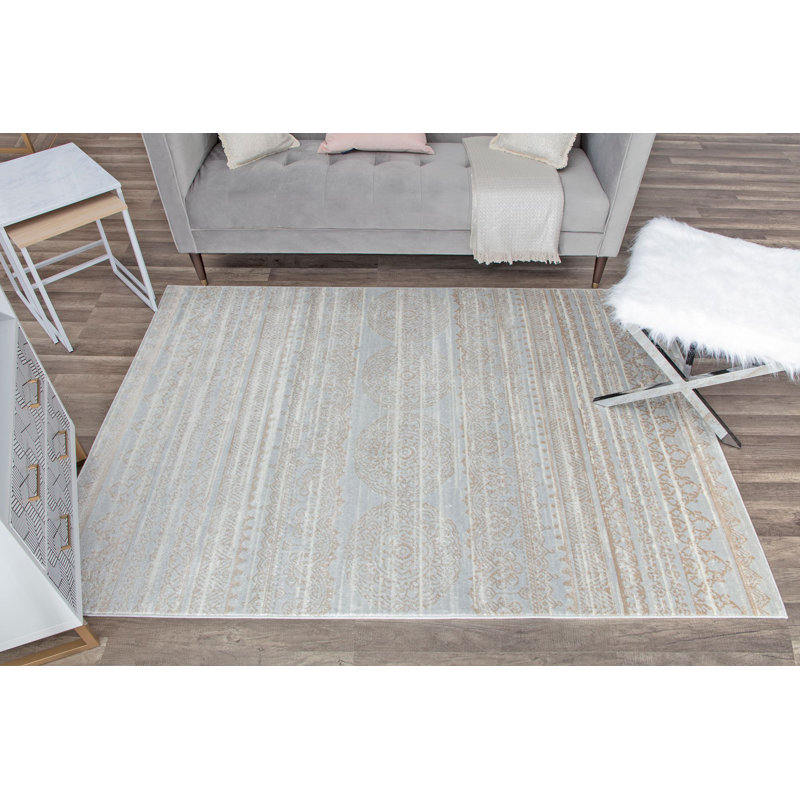 Oriental Misty Blue Area Rug, Rectangle 7'x9'