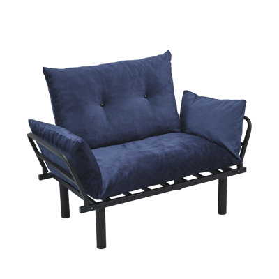 Causeuse futon en métal bleu, 49,51 po Profond, 24,41 po de largeur, 34,38 po de hauteur, 29,81 lb de poids - Bleu, fabrication en métal, P x P H, poids