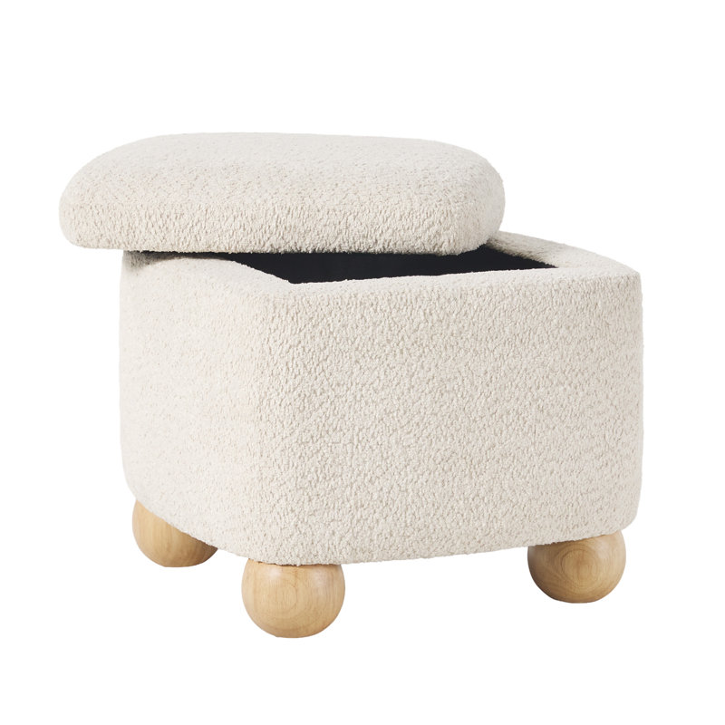  Contemporary Bouclé Upholstered Small Storage Ottoman With EZ  Assembly Wood Legs, Ivory