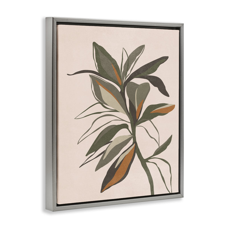 "Earthtone Boho Plant", art mural sur toile flottante noire par Nataly White, Cadre flottant gris lustré, H 21 po x l 17 po