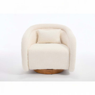 30.71" Swivel Barrel Chair with Teddy Upholstery