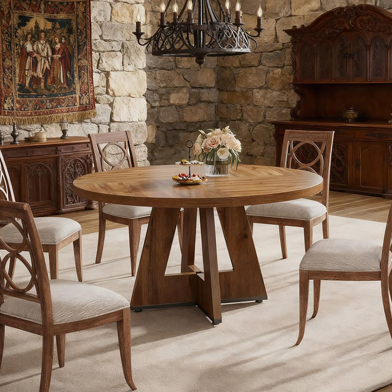 47 Inch Wood Dining Table Round Dining Table (Just 1Pcs Dining Table), Walnut