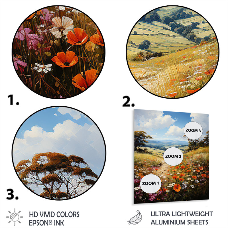 «England Wildflower Meadowsengland Landscape - England», reproduction d'art sur métal, H 20 po x l 12 po x P 1 po