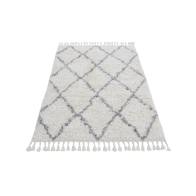 Eddy Shaggy Boho White Rug, Rectangle 240 x 340cm