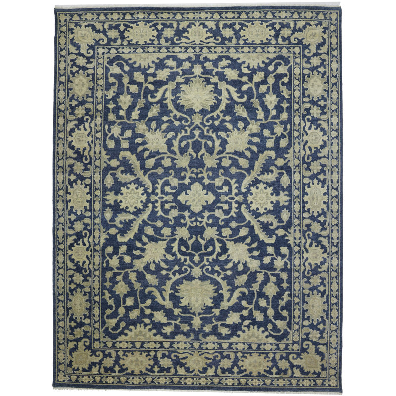 Tapis oriental en laine bleu ardoise Elanaz, Rectangle 8 pi 9 po x 11 pi 8 po