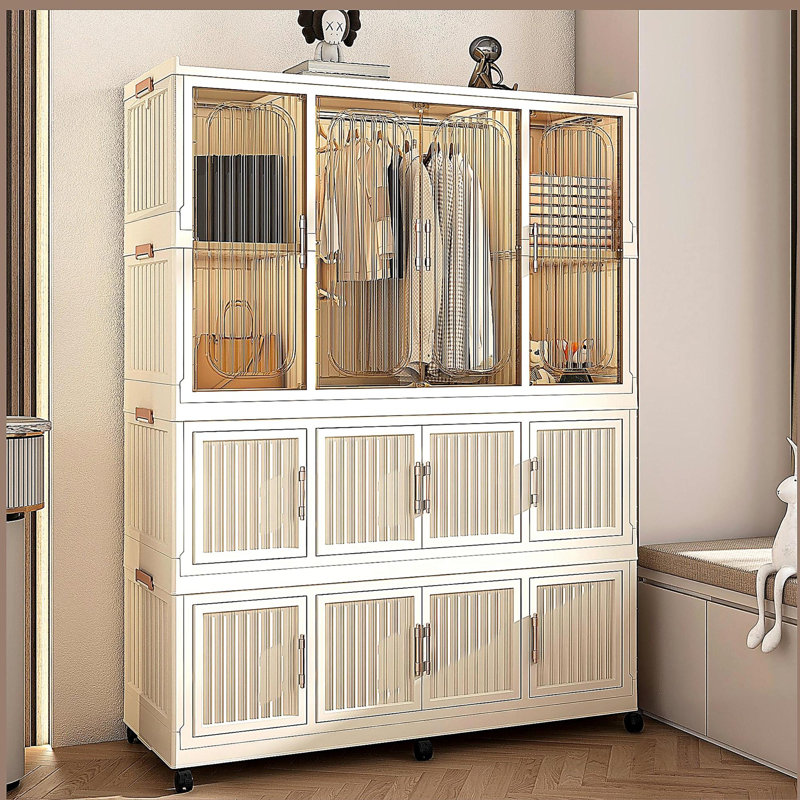 Organisateur de rangement portatif pour garde-robe pour vêtements, 12 portes magnétiques, 12 cubes et 1 tringle, armoire de rangement pour garde-robe