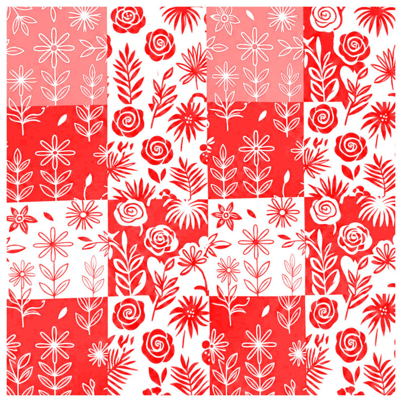 Tapis de bain rouge à motif floral, L 34 po x L 21 po