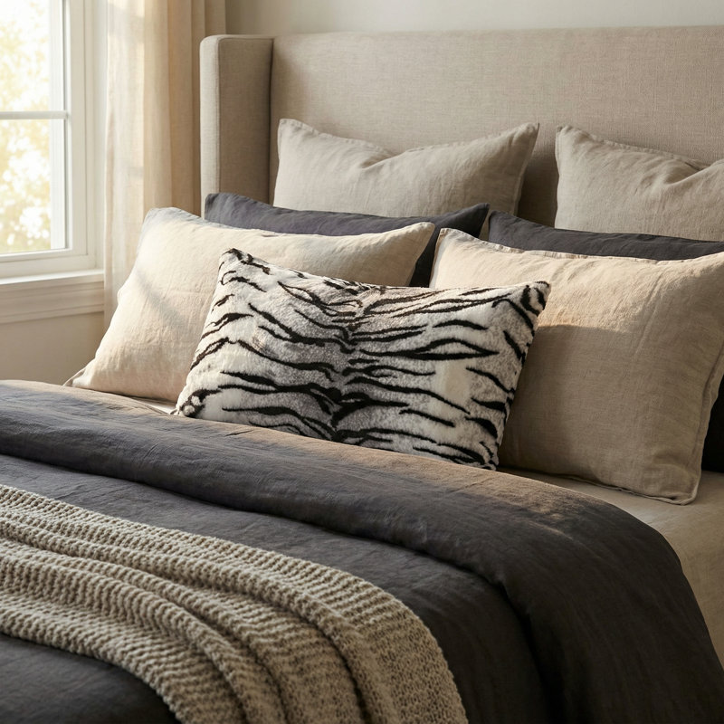 Animal Print Reversible Throw Pillow, 12" x 20", Animal Print, Black/White