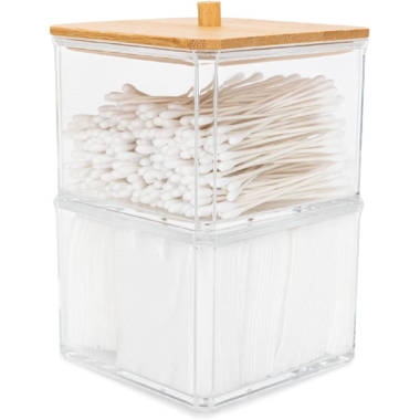 GN109 Modern Square Cotton Swab Holder Acrylic Bathroom Vanity Countertop Storage  Organizer Canister Jar For Cotton Swabs, Rounds, Balls, Makeup Sponges, Bath  Salts-4 H x 3.75 W x 3.75 D