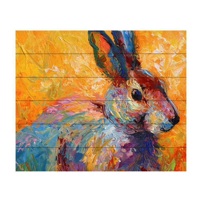 Lapin IV - imprimé, H 18 po x l 22 po x P 0,5 po, Latte en bois