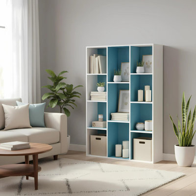 Luder 11-Cube Reversible Bookcase White and Light Blue Cube Storage Kids Room Organizer Decor