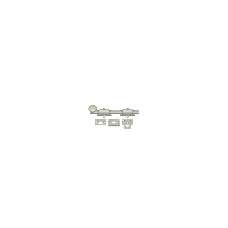 Deltana 6SB003 6" Surface Bolt; Heavy Duty; Lifetime Brass Finish, Satin Nickel