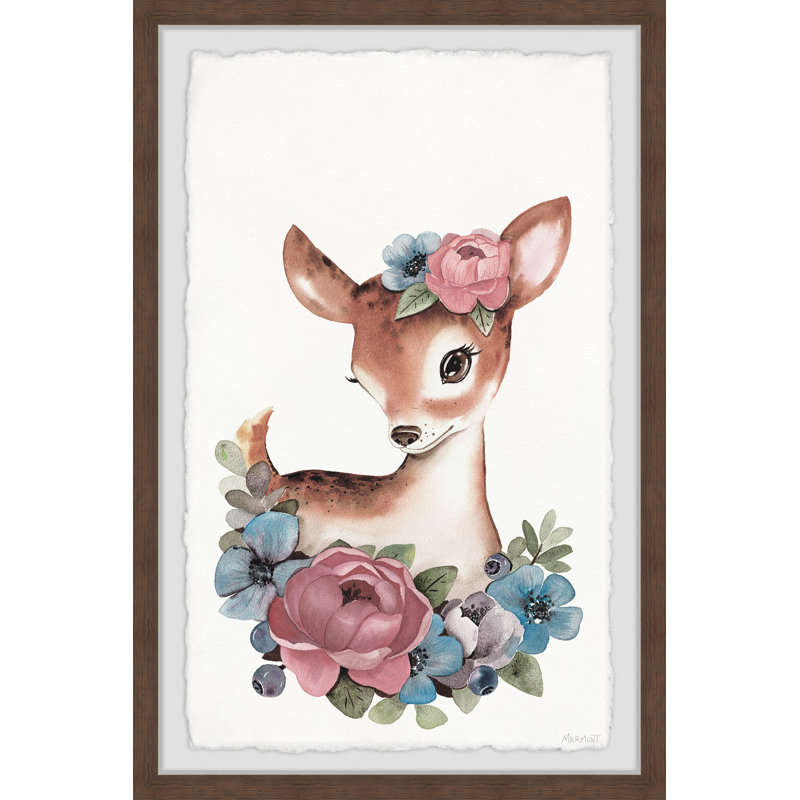 «Minka Deer In Flowers», reproduction encadrée, H 30 po x l 20 po x P 1,5 po