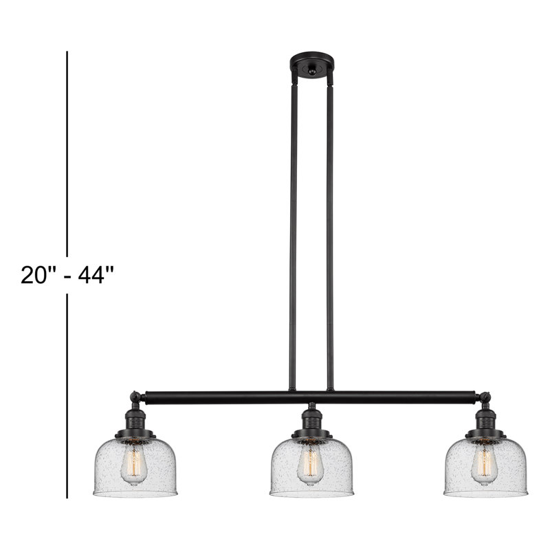 Jebediah 3-Light Metal Kitchen Island Pendant with Glass Shades, Seedy, Antique Brass, 6 Watt Vinage LED Bulb