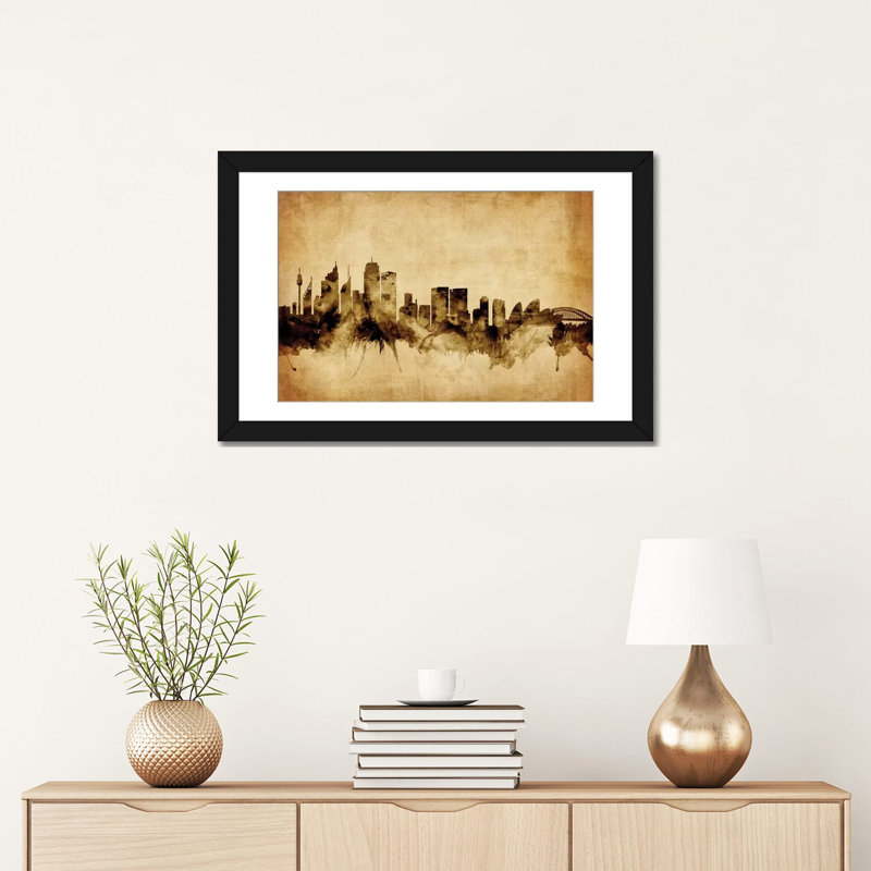 Foxed (rétro) série d’horizon : sydney, australie, impression sur toile tendue, H 16 po x l 24 po x P 1 po, Blanc