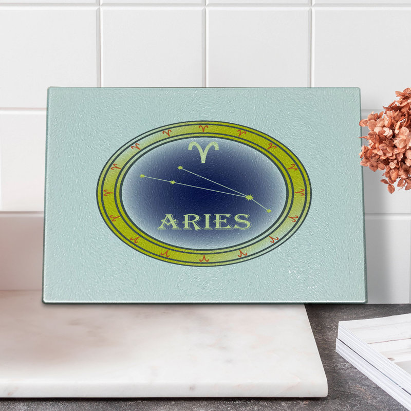 Signe de planche à découper en verre trempé Ambesonne Zodiac Aries Constellation bleu marine orange