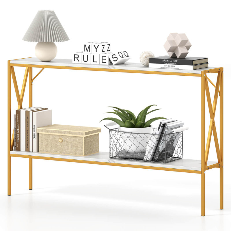 Narrow Console Table 2-tier Entryway Table With Storage 2 Support Bars Sofa Table White