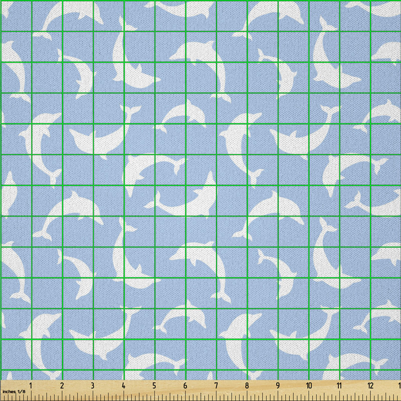 Dajonae Pattern with Dolphins Silhouettes Simple Fun Art Blue White Ocean Fauna Fabric
