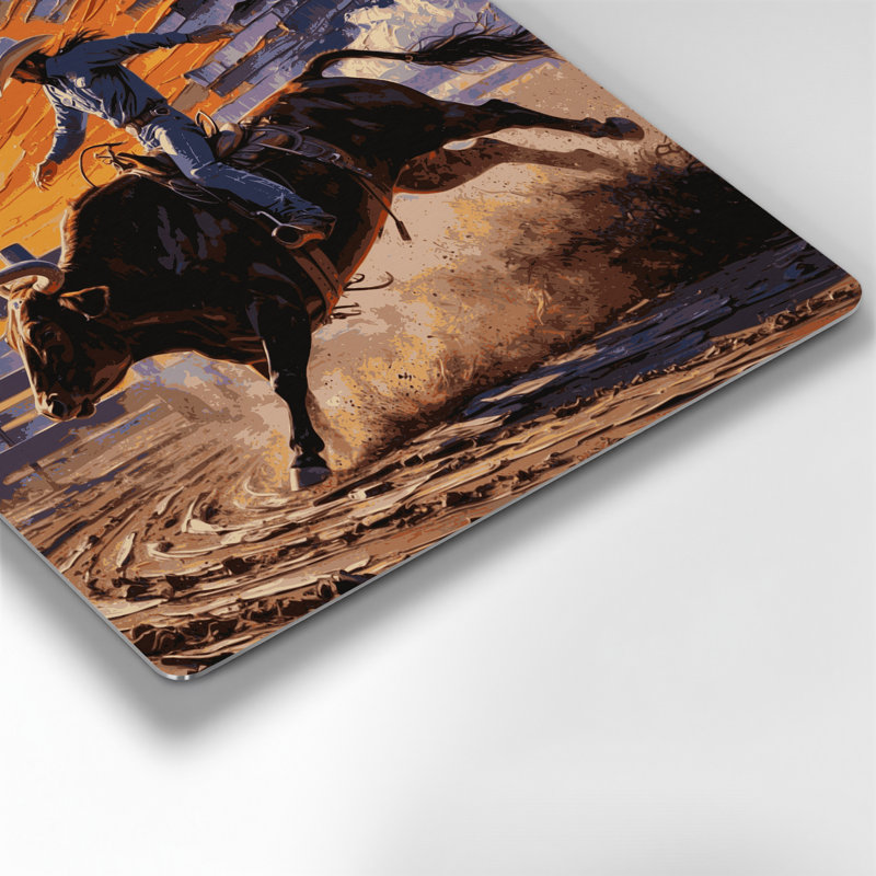 Art mural noir en métal Southwestern Animals Bull Rider 6, H 144 po x l 144 po x P 0,05 po