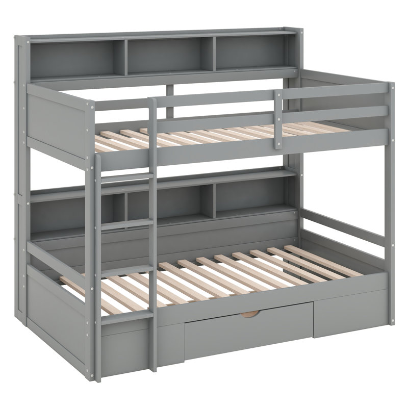 Jermarion Kids Twin Bunk Bed with Drawers, Gray