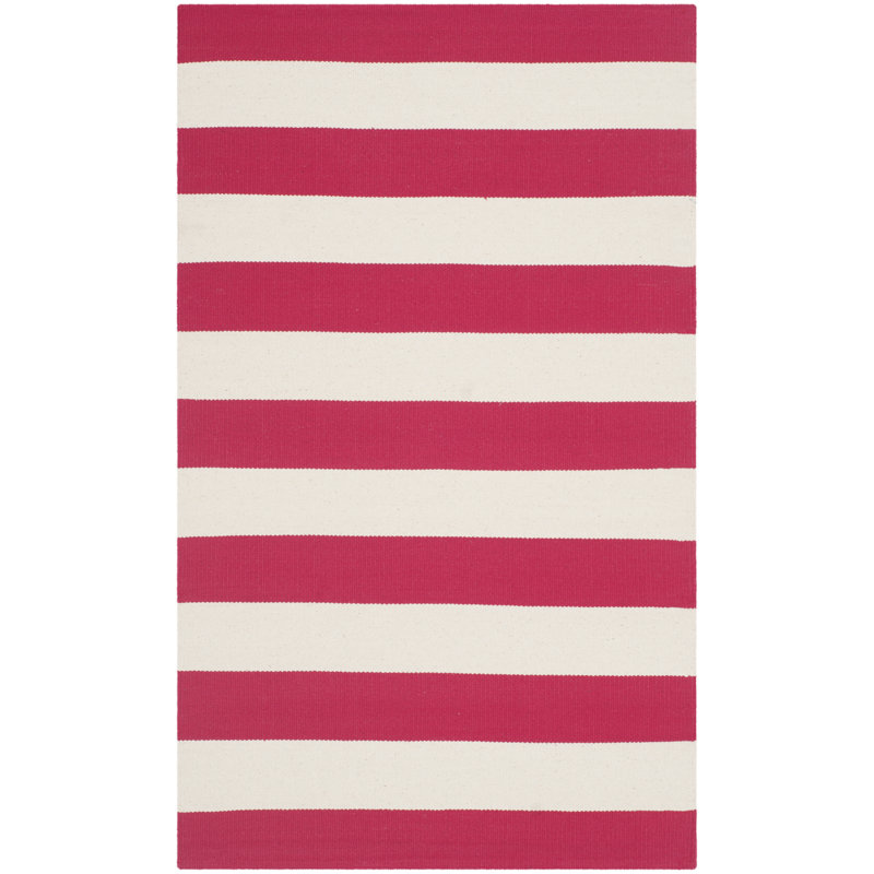 Brookvale Striped Hand-Woven Cotton Red/White Area Rug, Rectangle 2'3" x 5'