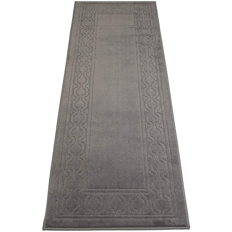Machine Washable Rug Grey Colour Trellis Border Slip Resistant Carpet