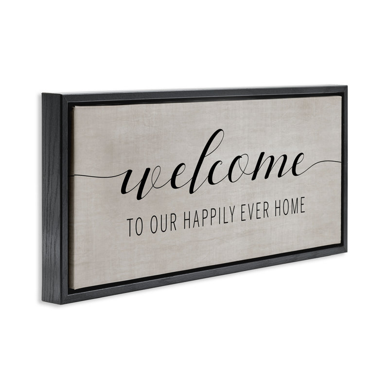 Cadre flottant Happily Ever Home Welcome, design par Amanda Murray, H 11 po x l 25 po, Cadre flottant noir de jais