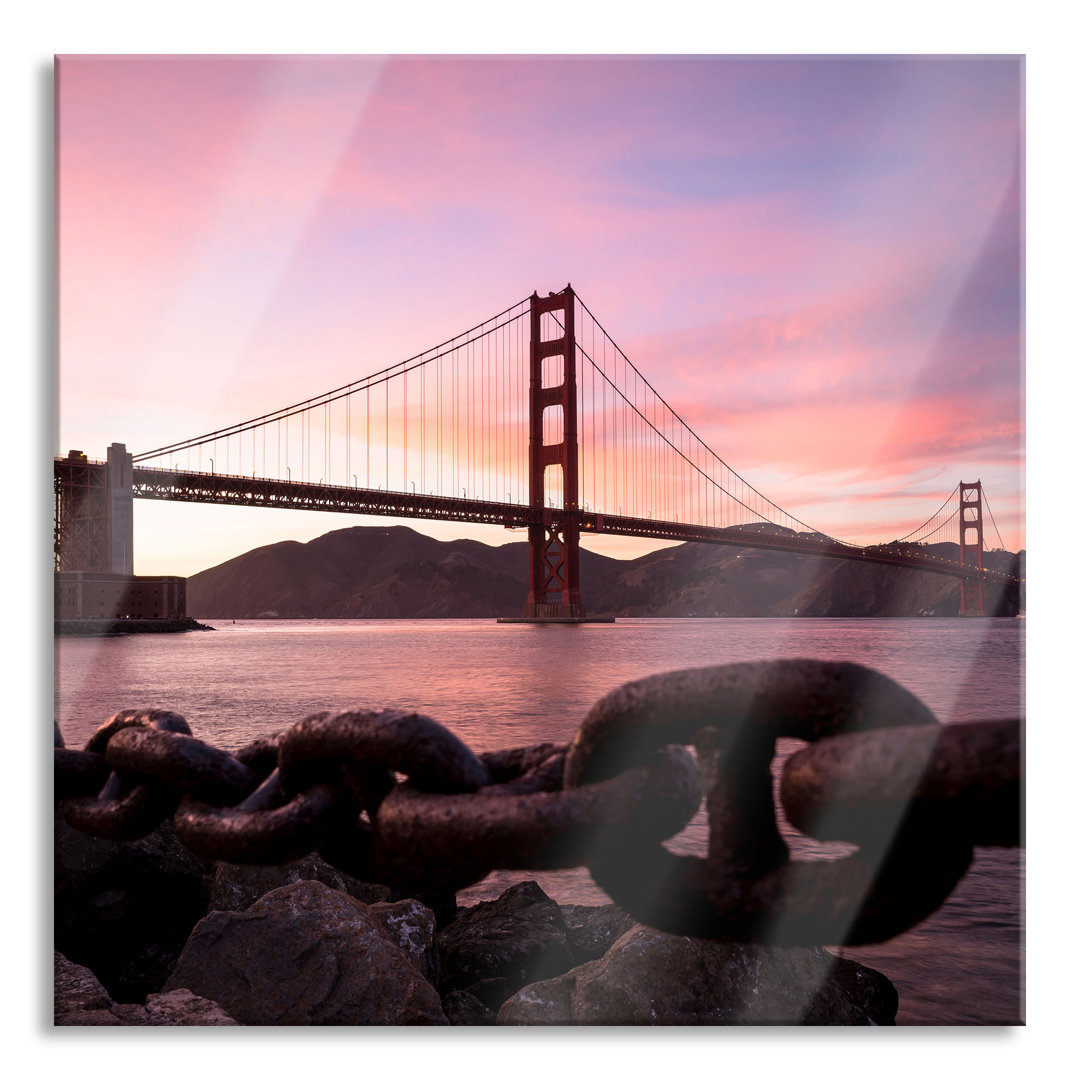 Glasbild Quadratisch | Wandbild Auf Echtglas | Golden Gate Bridge || Inkl. Aufhängung Und Abstandshalter, LQ9759, 1