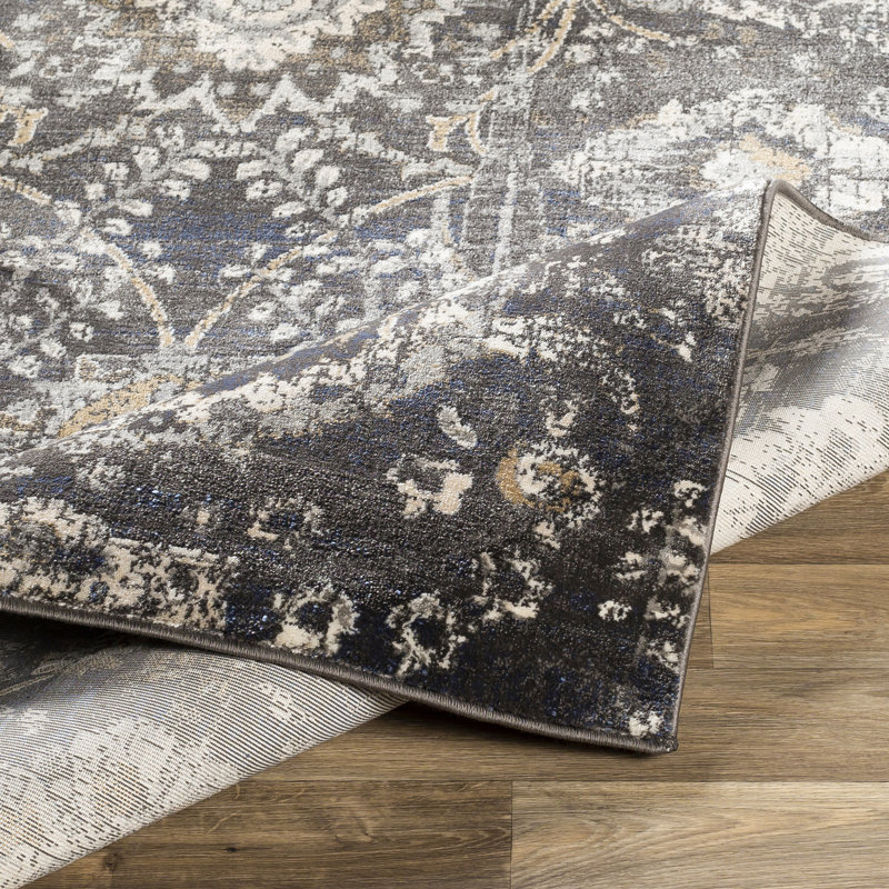 Tapis oriental gris anthracite / ivoire Ahnalise, Rectangle 6 pi 7 po x 9 pi