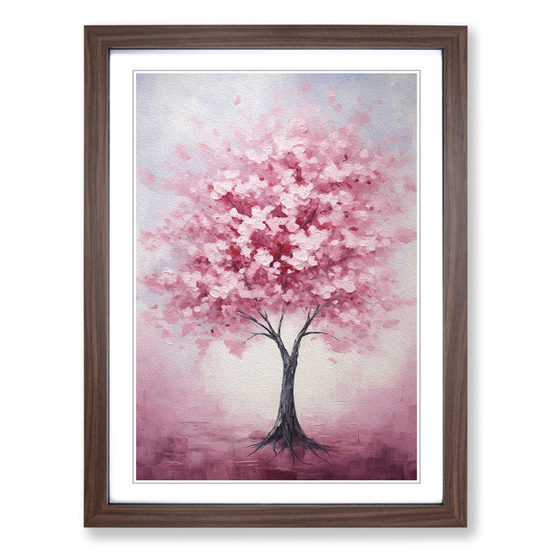 Cherry Blossom Tree Modern - Single Picture Frame Print on Wood, Walnut Framed, 34cm H x 25cm W x 2cm D