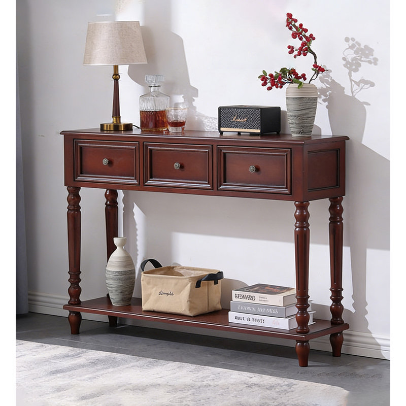 Table console en bois massif Shabby Chic, H 33,5 po x l 39,4 po x P 11,8 po, Rouge, Rouge, Rouge