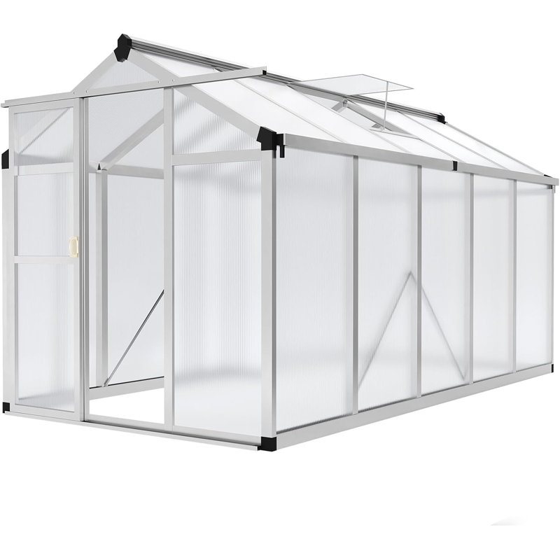 6x8 ft Walk-In Greenhouse, Aluminum Frame with Polycarbonate Panels, Adjustable Roof Vent, Lockable Door, Outdoor Backyard and Patio Garden Greenhouse
