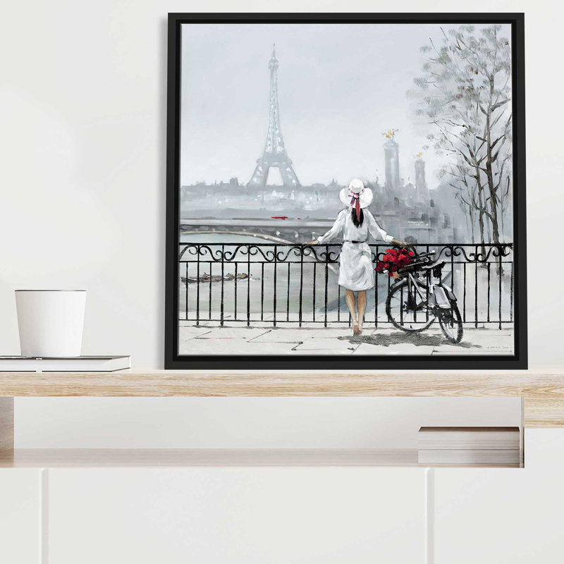 Dame à Paris - Peinture, L 21,5 po x H 21,5 po, Cadre noir
