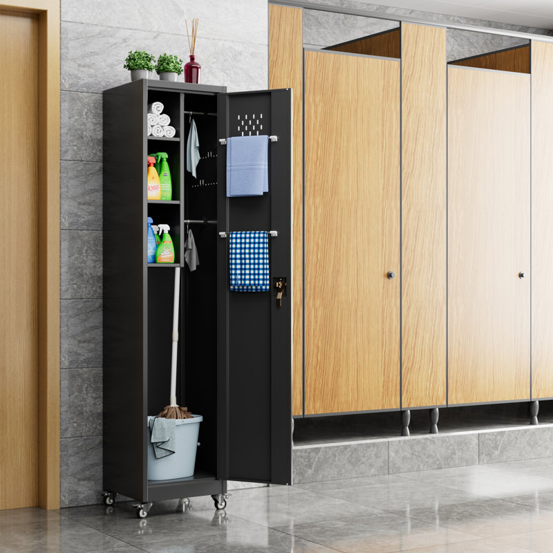 Upgraded Garage Storage Cabinets with Wheels,Metal Rolling Freestanding Cabinets with 4 Hanging Rods, Hooks and Pegboard for Garage Home Office Storage,72''H*16''W*16''D,Assembly Required