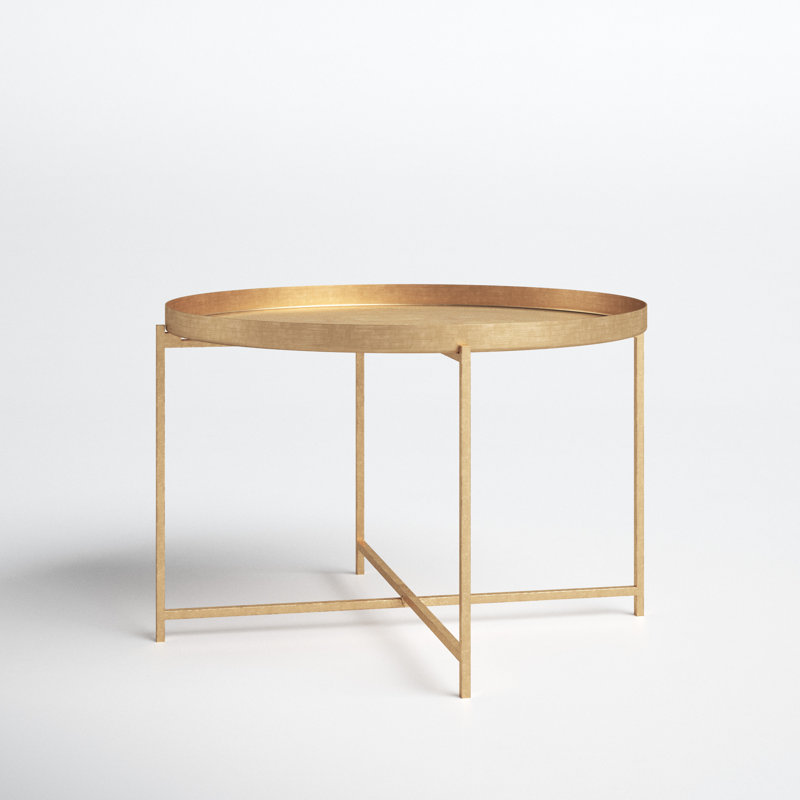 Antique Brass Round Metal Tray Top End Table