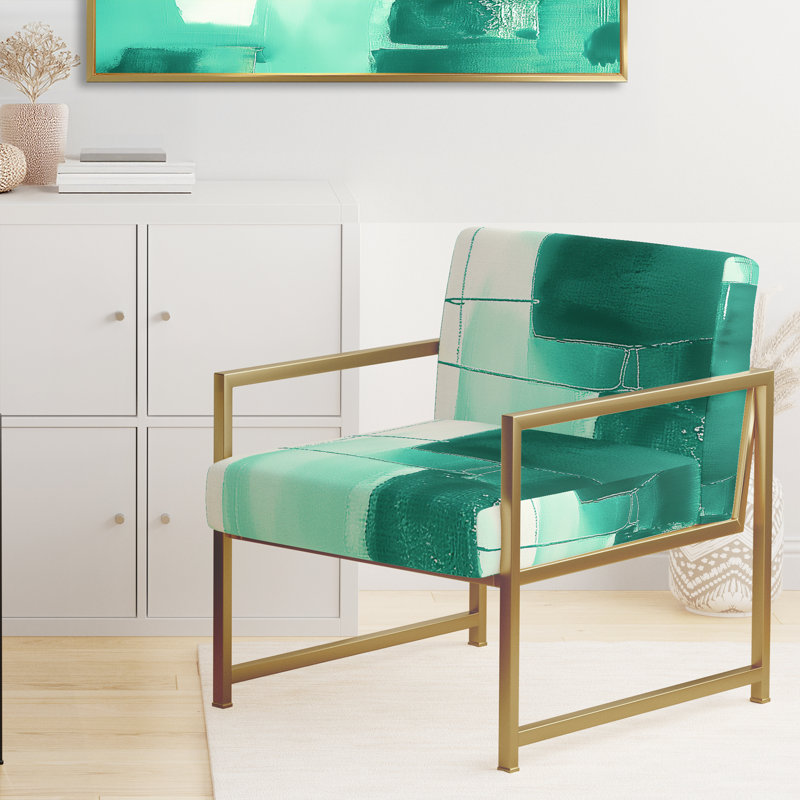 Fauteuil d'appoint rembourré Compson Glam Dancing Shape I - vert et blanc, Doré