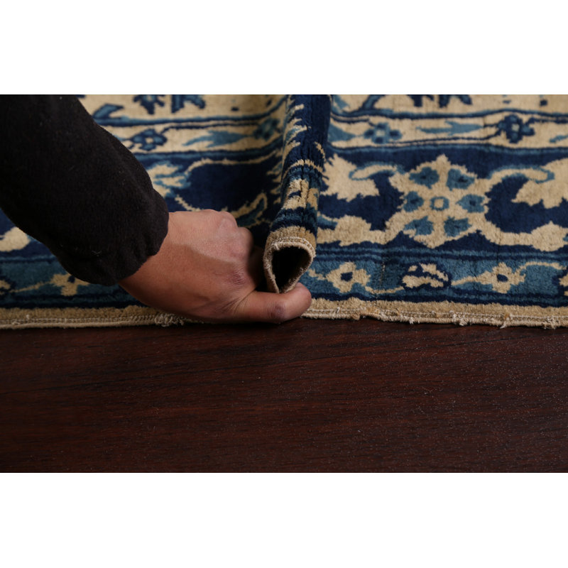 Tapis brun / bleu noué à la main de conception unique 6 pi 2 po x 16 pi 10 po