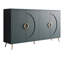 Buffet 60 po grain de bois, crédence de rangement ronde à 4 portes en relief, console de vestibule moderne avec poignées en métal doré