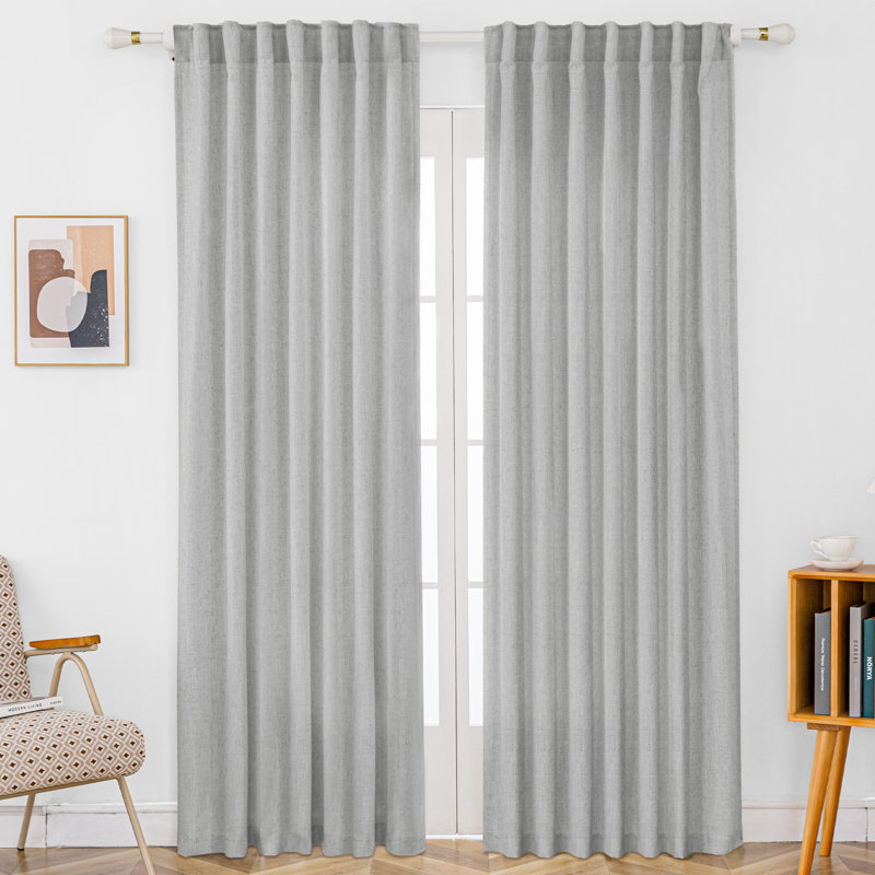 Toyoko Linen Blend Semi-Sheer Back Tab Curtains, 52" W x 96" L, Gray