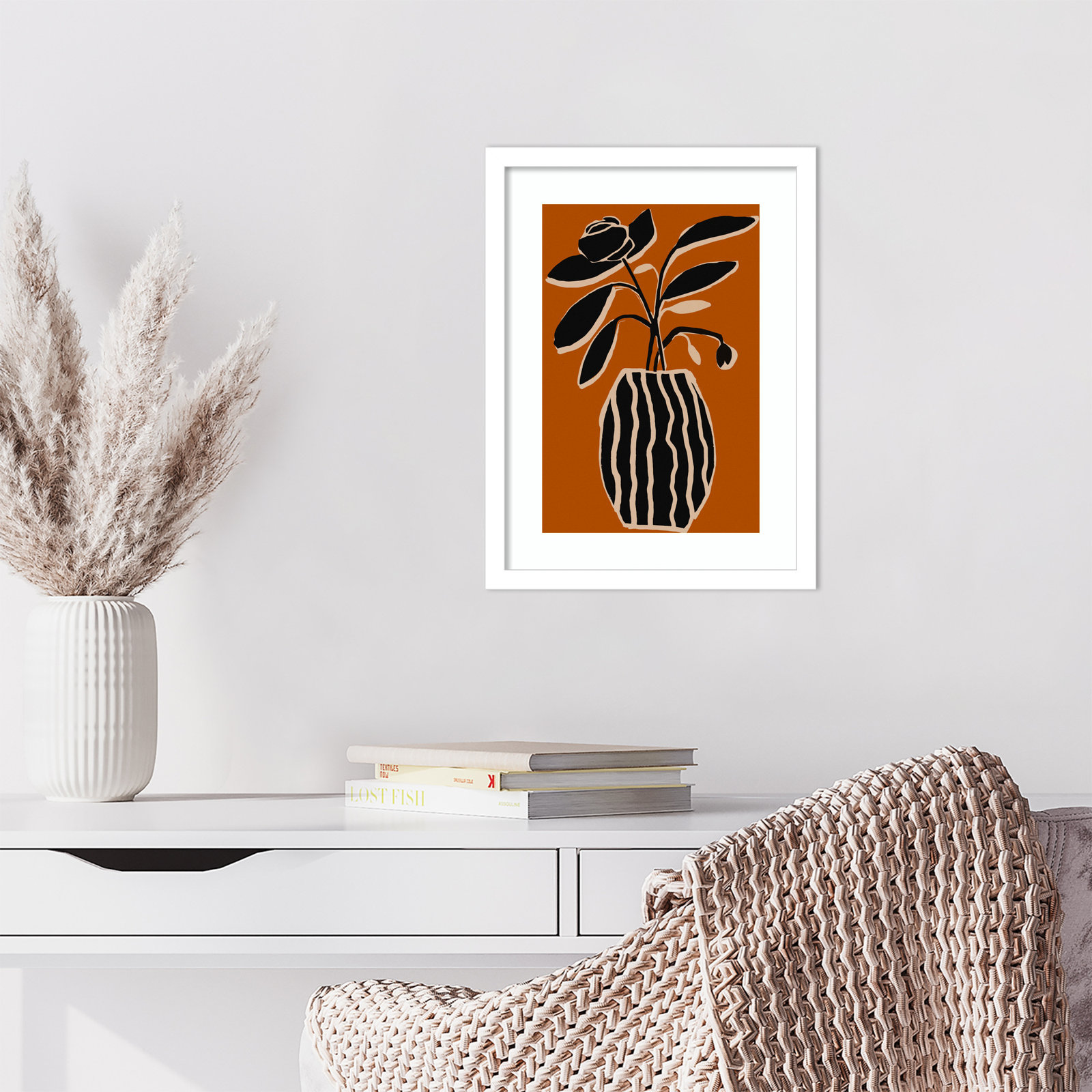 Ochre Still Life No 5 by Treechild, White Framed, 17" H x 13" W x 1" D