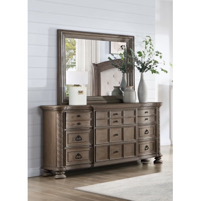 Rectangular Beveled Dresser Mirror in Walnut