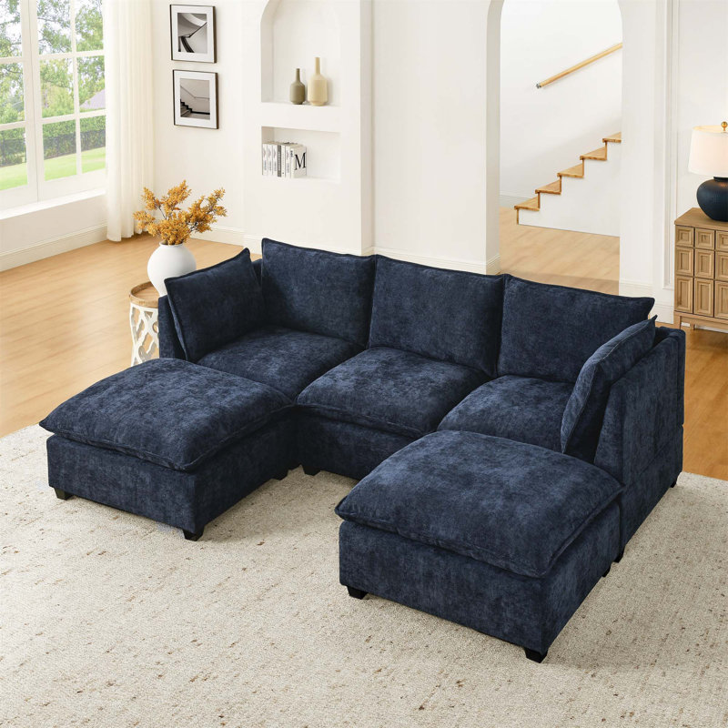 Canapé modulaire Comfy Cloud avec 2 repose-pieds, canapé-lit en chenille et coussins décoratifs