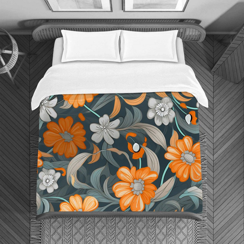 Machine Printed Duvet Cover, Queen Duvet Cover, Orange/Silver