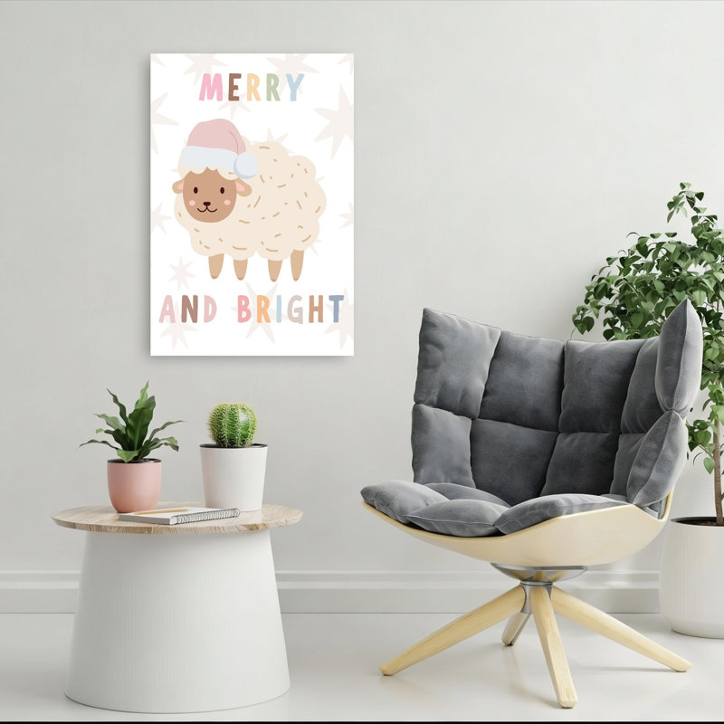 Cute Christmas Sheep Abstract Contemporary Animal Winter Wall Art Print 1 Piece Wrapped Canvas Wall Art