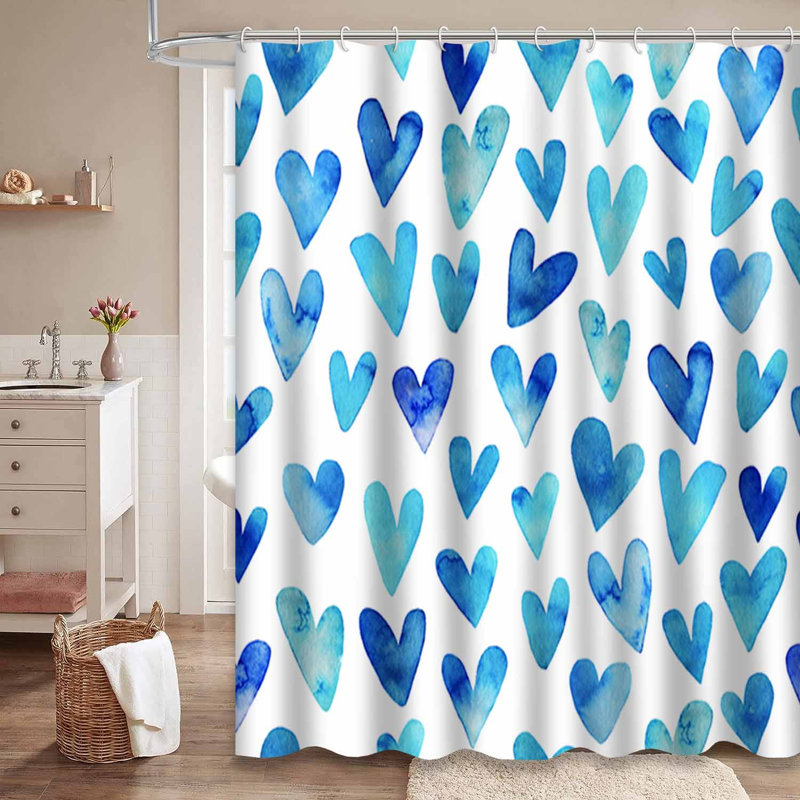 Rideau de douche romantique avec 12 crochets Watercolor Heart, 72" L x 72" W