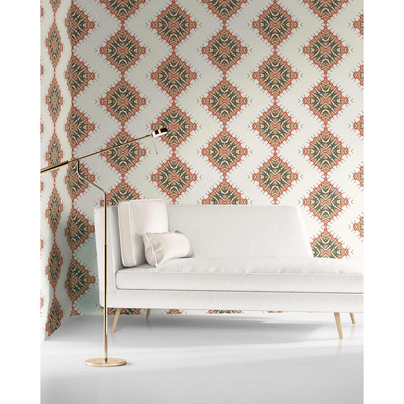 Desert Diamonds (Large) | Intricate Geometric Wallpaper Double Roll, Orange/Blue/Teal